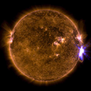 NASA's Solar Dynamics Observatory captured this image of a solar flare – as seen in the bright flash on the right side – on Sept. 10, 2017.
