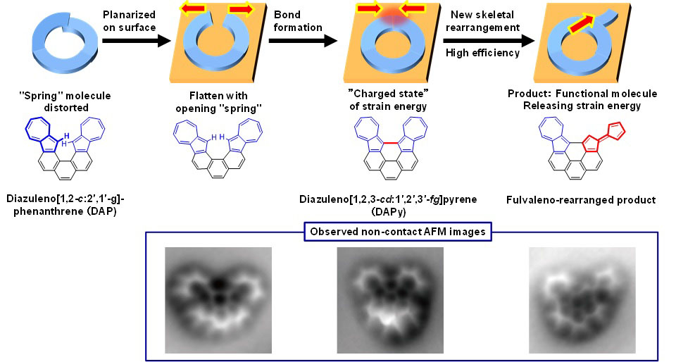 ひずみによって誘起される銅表面での多環芳香族炭化水素の骨格転位