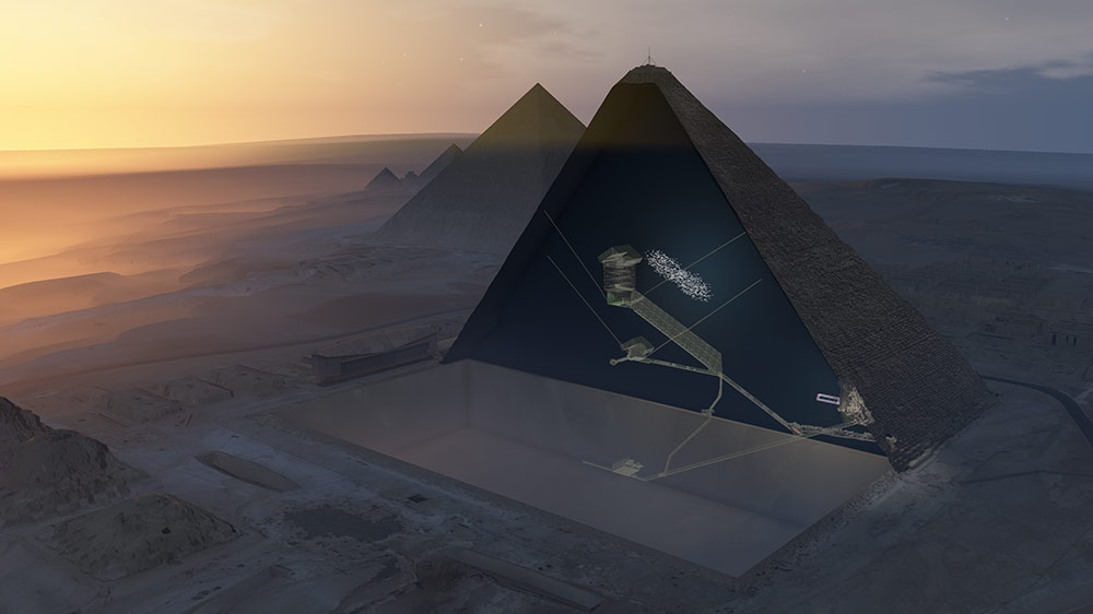クフ王のピラミッドの3D断面図。