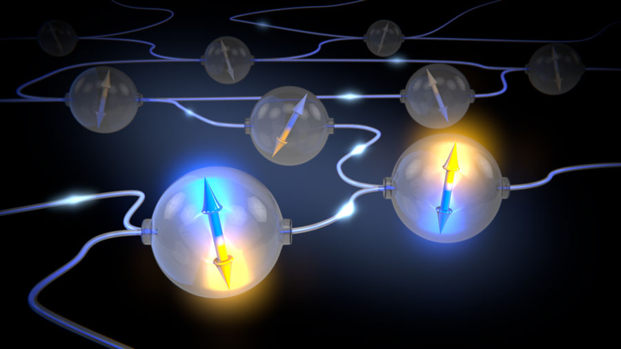 ダイヤモンド中の電子スピンを用いた量子インターネットのイメージ画像。