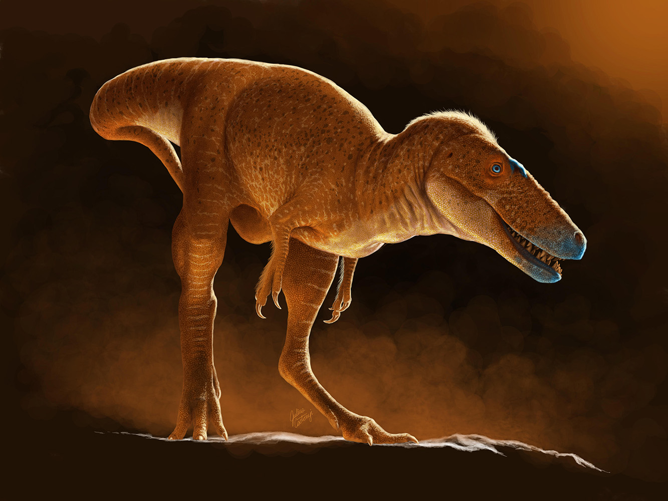 カンクウルウ(<i>Khankhuuluu mongoliensis</i>)の想像図。