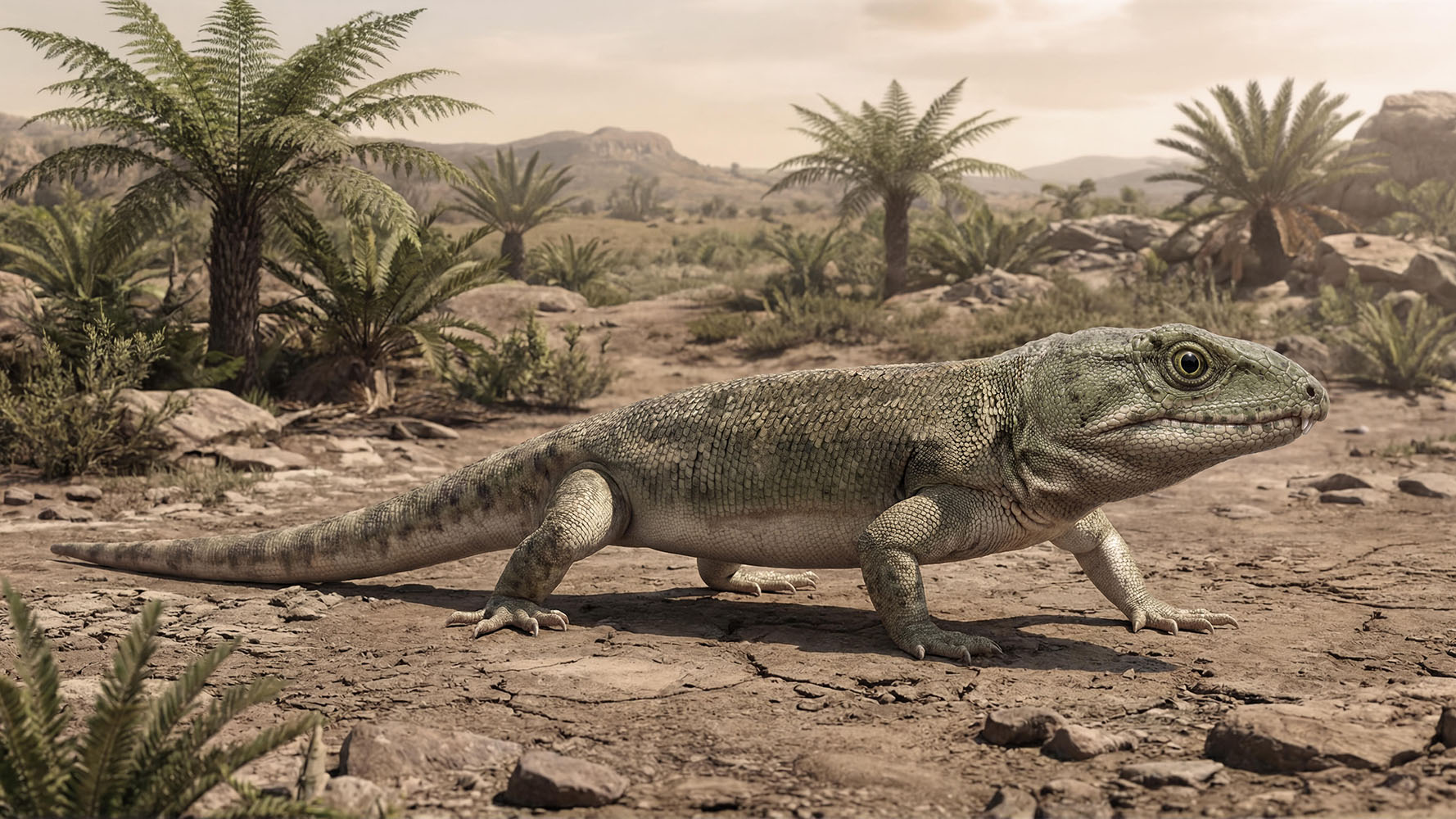 ペルム紀の爬虫類カプトリヌス（<i>Captorhinus</i>）の想像図。