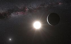 新たに発見されたケンタウルス座α星Bを周回する惑星（想像図）。