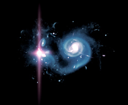 初期宇宙の銀河にある超光度超新星とそれを取り巻く混沌状態の高分解能シミュレーション画像。