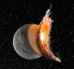 小惑星第4番ベスタの南極にレアシルヴィア衝突盆地を形成した惑星規模の衝突。