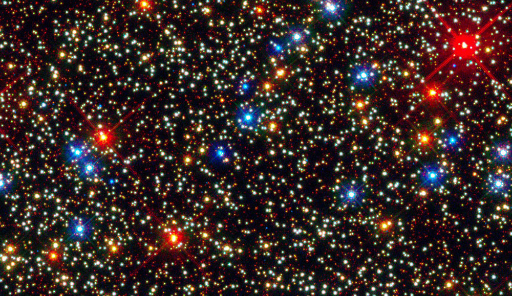 ケンタウルス座のオメガ星団。古い銀河では、ここに見られるよう な微小な赤い星が大部分を占めている。
