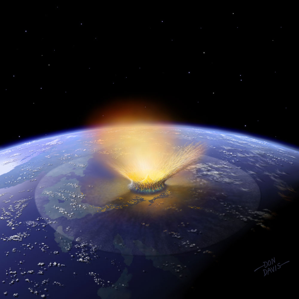 地球への小惑星衝突のイメージ図。