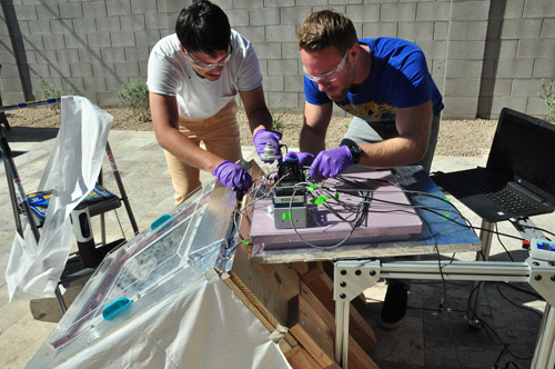 In desert trials, UC Berkeley scientists demonstrated that their next-generation water harvester can collect water from desert air each day/night cycle.