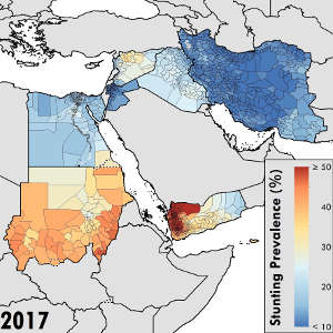 Stunting prevalence in parts of the Middle East in 2017.