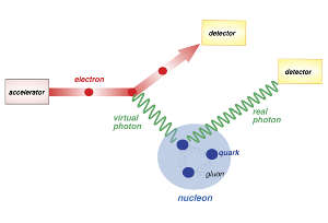 In deeply virtual Compton scattering (DVCS), a high-energy electron probes a nucleon by exchanging a ‘virtual photon’ with the quarks inside. This process releases a real photon carrying information about the nucleon structure.