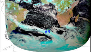 Thick cloud band stretching from South America to Antarctica associated with the atmospheric river on 16 September 2017.