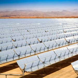 A solar thermal energy station in Ourzazate, Morocco. Many Arab countries have set ambitious turrets for the development of renewable energy sources.