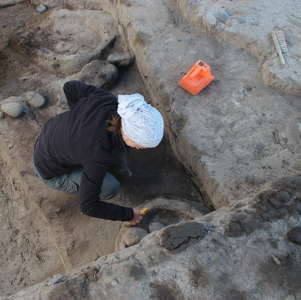 Excavation of a Neolithic storage bin at the Masis Blur Neolithic settlement on the Ararat Plain, Armenia.  