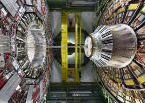 The Compact Muon Solenoid (CMS) is a particle detector on the LHC in which protons are smashed together to produce other particles including the Higgs.