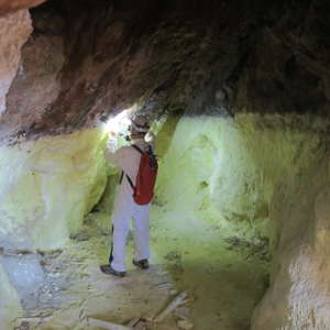 Romanian speleologist Serban M. Sarbu collects samples in the cave.