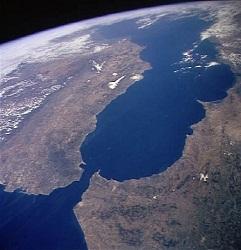 
Satellite image of the Strait of Gibraltar, which seperates the Mediterranean Sea from the Atlantic Ocean

