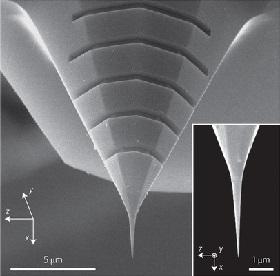 
Images of grating and cone fabricated on an octagonal pyramid.
