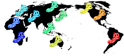 The inner ear of modern humans shows subtle shape differences between populations, tracking human dispersal from Africa (colors symbolize dispersal distance from sub-Saharan Africa).