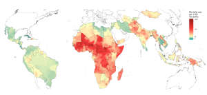 Under-five mortality rate at the second administrative level in 99 low- and middle-income countries in 2017.