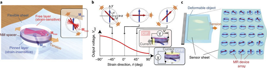 ひずみ方向を検知するフレキシブルな巨大磁気抵抗デバイス