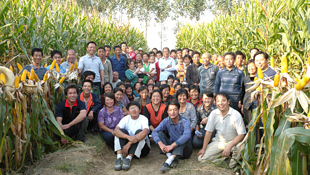 豊作を祝う、STBのスタッフと地元農家の人々。
